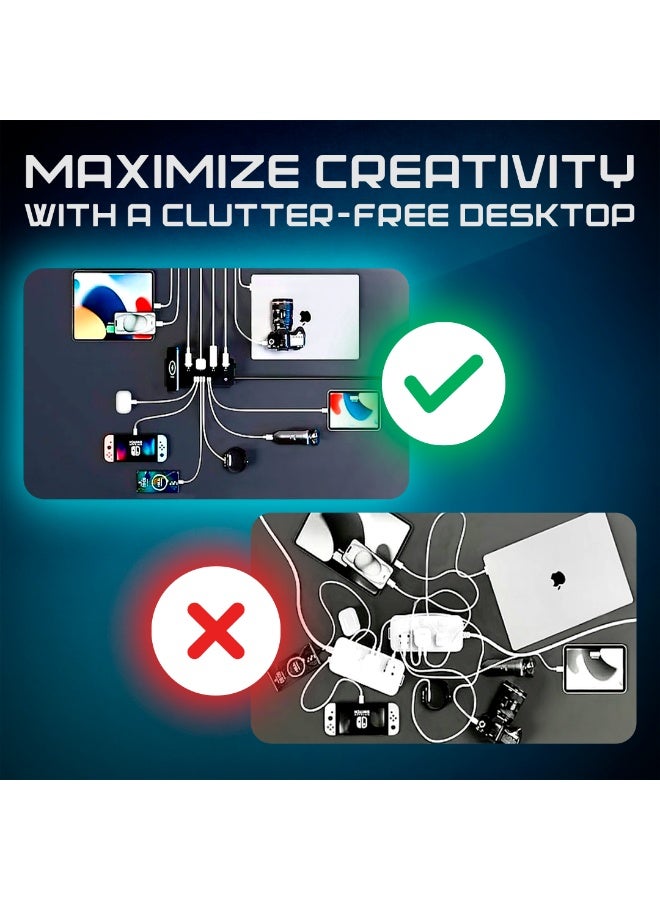 AMROAH موزع طاقة عالمي مع 4 مآخذ تيار متردد، 4*USB-A و 2*USB-C، قاعدة شحن لاسلكية سريعة PD، واقي من زيادة التيار، سلك تمديد مع حماية من الحمل الزائد، محطة شحن متعددة الأجهزة للاستخدام المنزلي والمكتبي - Image 4